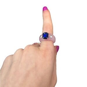 Elegant Pink Resin Style Ring with Blue Gemstone